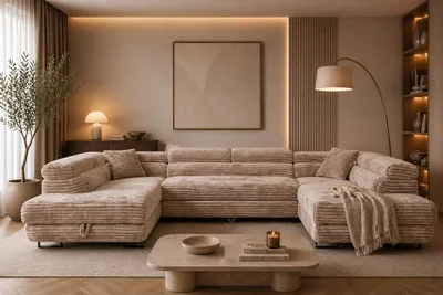 Produktbild von KSHOMECONCEPT Wohnlandschaft SERENA U mit Schlaffunktion und Bettkasten, Beige