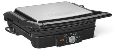 Image de Grill électrique Amazon Basics avec réglage de la température, pour sandwichs, paninis et hamburgers, plaques antiadhésives, 2000 W, noir