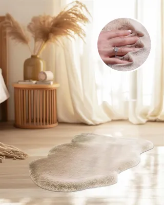 Produktbild von Qiyano Teppich für Wohnzimmer Hochflor super weich Fellimitat kuschelig beige, 60 x 90 cm Sheepskin