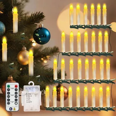 Productafbeelding van 30 stuks LED Kerstboom Kaarsen met Afstandsbediening - Flakkerend Effect