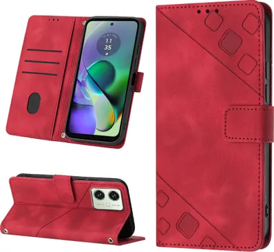 Immagine prodotto di Custodia per Motorola Moto G54 in rilievo Custodia a portafoglio in pelle con supporto rosso