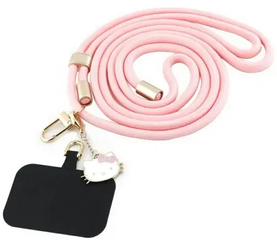 Image de Hello Kitty Patch & Kitty Head Charm Lanyard universel pour téléphone portable, rose