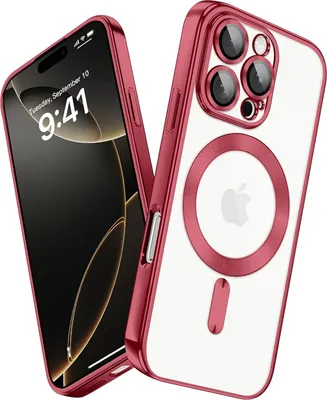 Obrázek produktu pro Pouzdro pro iPhone 16 Pro Magnetické Ultra Tenké Průhledné Pouzdro s Magsafe a Ochranným Krytem na Kameru Červený