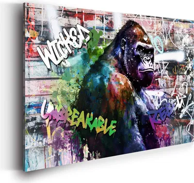 Produktbild von Wandbild Leinwandbild Gorilla Street Art Kunstdruck XXL Wanddeko: 60x40x2cm