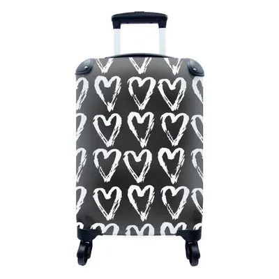 Produktbild von MuchoWow® Koffer Handgepäck Trolley Rollkoffer Kleine Reisekoffer mit 4 Rollen - Herz - Schwarz - Weiß - Muster - Cabin Size < 55x40x23 cm & 55x40x20 cm - Fotokoffer - Kabinenkoffer - Boardgepäck - Reise-Box - Reisekoffer - Reisegepäck - Koffer mit Bild - Trolley für Kinder