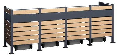 Zdjęcie produktu dla Westmann metalowa pokrywa kosza na śmieci Planum 4x240 L efekt drewna 330x90x120 cm