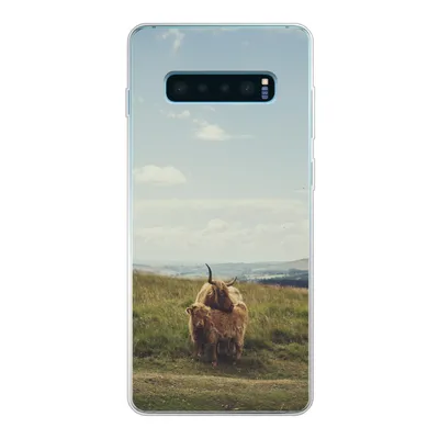 Produktbild von MuchoWow® Handyhülle Schutzhülle Hülle für Samsung Galaxy S10 Plus Schottische Highlander - Gras - Wolken - Tiere Silikon Softcase Handy Hülle - Schutzhülle