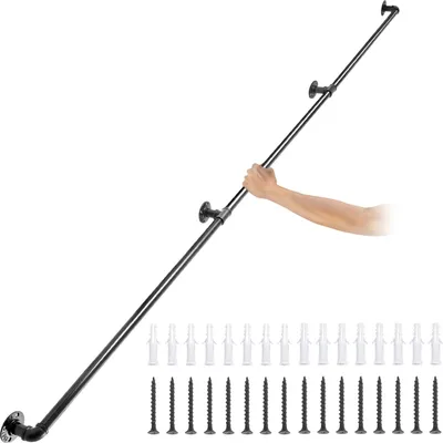 Produktbild von 3x Retro Wasserrohr Handlauf 270cm Geländer Retro Industrie Kohlenstoffstahl 4x Wandhalterungen Vintage Wandhalterung Treppe 200kg Tragfähigkeit Geeignet für Handläufe im Innen-/Außenbereich