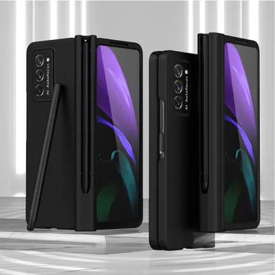 Produktbild von Pouzdro pro Galaxy Z Fold 2 5G, tvrdé PC s ochranou závěsu a držákem na pero, s ochrannou fólií na displej černé