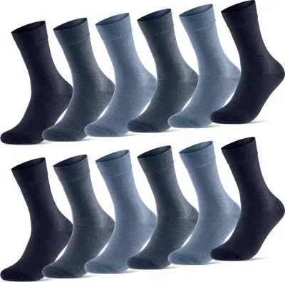Produktbild von 12 Paar Socken Damen & Herren Baumwollsocken mit Komfortbund Strümpfe Businesssocken - 70203T Blaumix 35-38