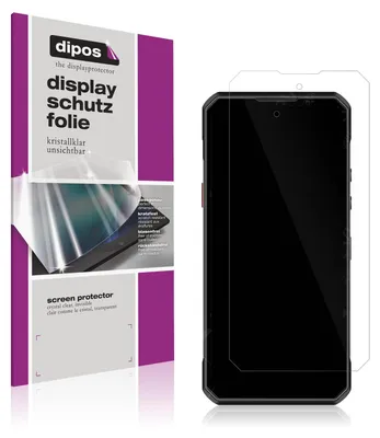 A product package for a screen protector is shown next to a smartphone with a screen protector applied.