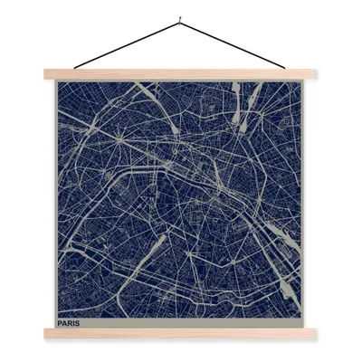 Produktbild von MuchoWow® Textilposter Paris - Karte - Frankreich 60x60 cm mit holzfarbenen Rahmen - Wanddekoration