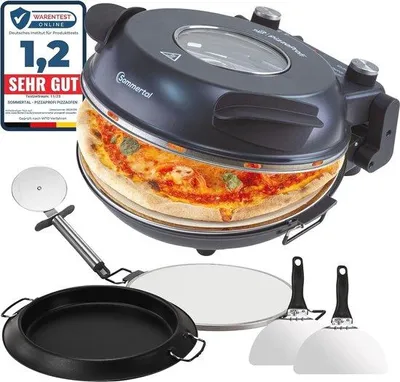 Zdjęcie produktu dla Elektryczny piec do pizzy z płytą kamienną o średnicy 32 cm – szybka pizza w 3 minuty, temperatura do 400°C – z akcesoriami