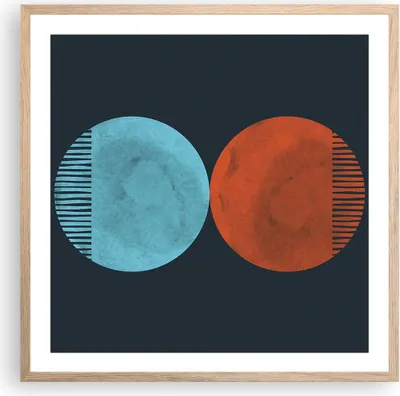 Produktbild von Gerahmtes Poster - Rahmen in heller Eiche - Abstraktion Blau Rot - 60x60 cm - Wand Bild - Wanddeko - Wandbilder - Kunstposter - Wandposter - Bilderrahmen - Bilder - Kunstdruck - P2NAC60x60-4720
