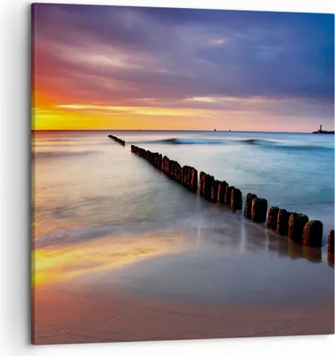 Produktbild von Bild auf Leinwand - Leinwandbild - Meer Küste Strand Sonnenaufgang - 50x50cm - Wand Bild - Wanddeko - Leinwanddruck - Bilder - Kunstdruck - Wanddekoration - Leinwand bilder - Wandkunst - AC50x50-2781