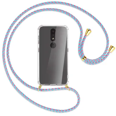 Produktbild von Handykette Backcover-Schutzhülle mit Band (Metall goldfarben) für Nokia 4.2 - pink/mint