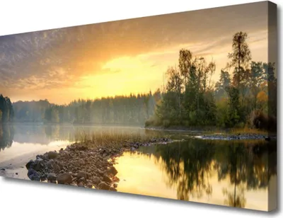 Produktbild von Tulup Leinwand-Bilder 100x50 Wandbild Canvas Kunstdruck See Steine Wald Landschaft