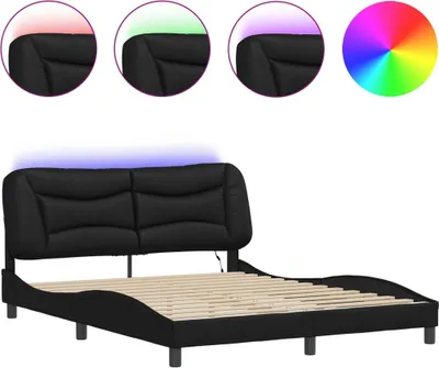 Produktbild von vidaXL Bettgestell mit LED ohne Matratze "Hvar" Schwarz 160x200 cm