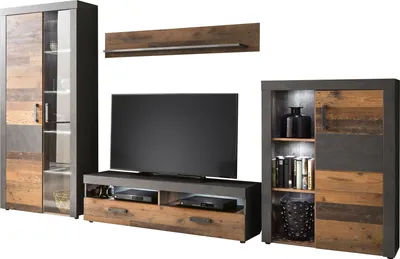 Produktbild von trendteam Wohnen Wohnwand Indy Graphit Grau Matera-Old Wood NB/Old Wood NB 343 x 189 x 40 cm
