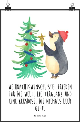 Produktbild von Mr. & Mrs. Panda Bild Pinguin Weihnachtsbaum DIN A0 - Weiß - Geschenk, Weihnachten, wanddeko, Plakat, Wandbild, Kunstdruck, drucke, Winter