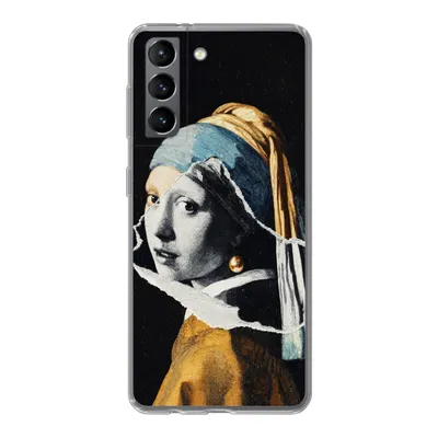 Produktbild von MuchoWow® Handyhülle Schutzhülle Hülle für Samsung Galaxy S21 Mädchen mit Perlenohrring - Gold - Schwarz - Weiß Silikon Softcase Handy Hülle - Softcase