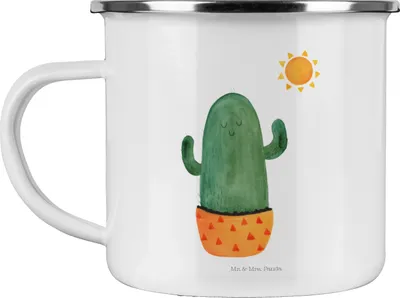 Produktbild von Mr. & Mrs. Panda Teetasse Kaktus Sonne - Weiß - Geschenk, Kaffeepott, Kakteen, Geschenkidee, Teebecher, Freundin, Neustart, Pott, Trennung, Haferl, Emaille Tasse