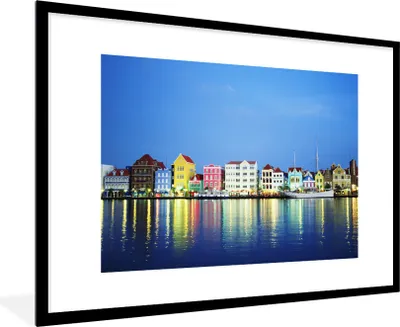 Produktbild von MuchoWow® Gerahmtes Poster Skyline - Willemstad - Curaçao 90x60 cm - Poster mit Schwarzem Bilderrahmen Wandposter Rahmen Foto Bilder - Wanddekoration - Fotos