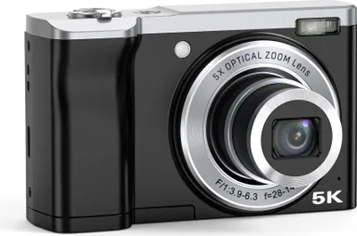 Produktbild von ZELURXX 5K HD Digitalkamera, Anti-Shake, Dual-Kamera, LED-Blitz, mit Trageband und Aufbewahrungstasche, Schwarz
