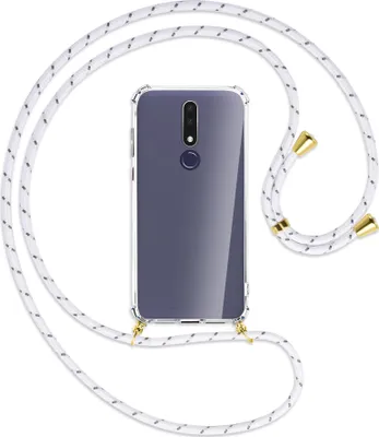 Produktbild von Handykette Backcover-Schutzhülle mit Band (Metall goldfarben) für Nokia 3.1 Plus - weiß/grau
