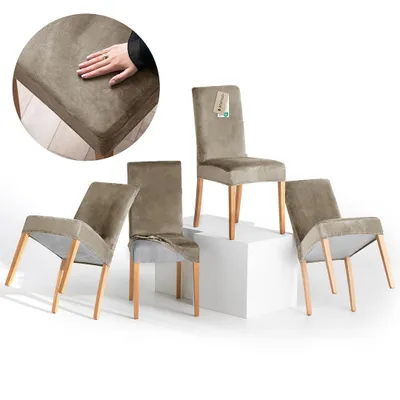 Produktbild von Stuhlhussen Stretch Set schützender Stuhlbezug Universal Stuhlüberzug Hussen 4er Set Beige