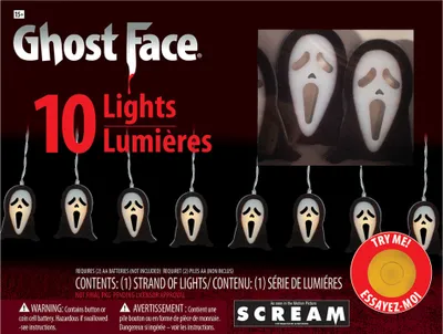 Produktbild von Scream Ghost Face Lichterkette mit 10 LEDs als stimmungsvolle Halloween Dekoration