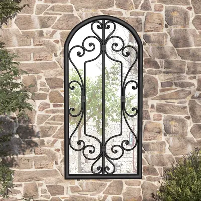 Zdjęcie produktu dla The Living Store Lustro ogrodowe czarne 100x45 cm żelazo