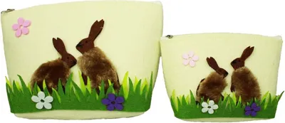 Produktbild von HAAC 2er Set Deko Filzkorb Ostern Osterkorb Osternest mit Hase Henkel und Blumen