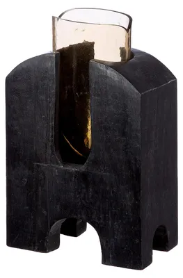 Produktbild von Gilde Vase, "Madero", Glas, Mangoholz, schwarz, VE 2, L. 9 cm, B. 17 cm, H. 28 cm 52637 4063387526378