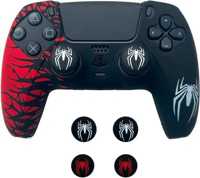 Produktbild von Famanu Silikonhülle für PS5 Controller - Verbesserte Grip und Komfort - Schwarz und Rot mit 2 Sets Daumengriffen