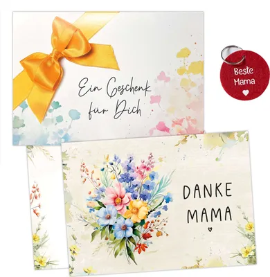 Produktbild von Geschenke für Mama - Dankeschön Geschenke XL Danke Karte, Schlüsselanhänger und Geschenkumschlag | Personalisierung mit Namen möglich | Mutter Tochter Geschenk