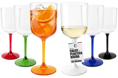 6er-Set farbige Kunststoff-Weingläser 42 cl unzerbrechlich