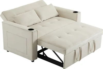 Produktbild von Merax 3-in-1 klappbar Schlafsofa mit Bettfunktion, Bettsofa mit 2 Kissen, Loungesessel mit Schlaffunktion, Ausklappsofa mit viel Stauraum, Beige