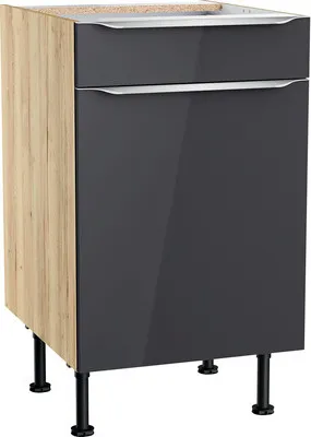 Produktbild von Optifit Unterschrank mit Schublade und Drehtür Linus984 BxTxH 50 x 58,4 x 87 cm anthrazit glänzend zerlegt Anschlag reve
