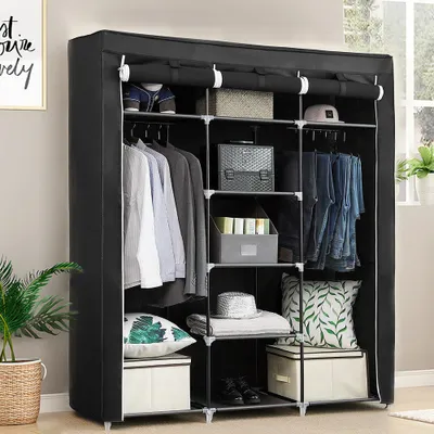 Image de Armoire en tissu Vêtements Étagère Vestiaire textile Armoire 175×150×45cm Noir