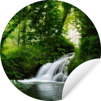 Produktbild von MuchoWow® Runde Wandtattoo - Wandsticker Tapete Aufkleber Wasserfall - Natur - Grün Ø 80 cm Selbstklebend und Repositionierbar - Wandaufkleber - Kreis - Mauerkreis - Wand Bilder - Wandsticker - Wohnzimmer Dekoration - Dekoration für die Wände - Aluminium - Babyzimmer