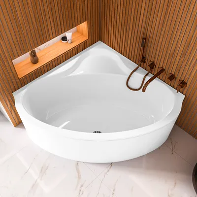 Image de ECOLAM Baignoire d'angle BALA 140 x 140 cm + tablier, garniture d'écoulement Alcaplast Pieds + silicone