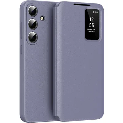 Produktbild von Leder Flip Case für Samsung Galaxy S26 FE, Smart View Fenster Handyhülle mit Kartenfach Lila