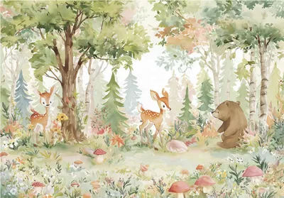 Produktbild von Fototapete Kinderzimmer Tiere Wald Waldtiere - 300x210 cm - inklusive kleister - Vlies Tapete Kinder - Vliestapete Modern Wandtapete - Kindertapete