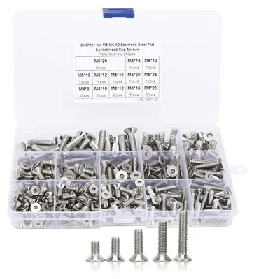 Imagen del producto de Juego de 260 tornillos avellanados de acero inoxidable M4, M5 y M6