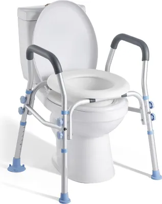 Immagine prodotto di Rialzo per WC - Rialzo indipendente - Regolabile in altezza - Portata 136 kg - Con braccioli - Quattro gambe - Con paraspruzzi - Per anziani e donne in gravidanza