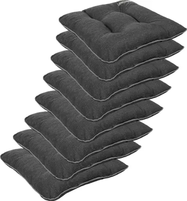 Produktbild von SuperKissen24. Stuhlkissen Outdoor - Sitzkissen für Stühle 8er Set 45x45 cm - Outdoor Kissen Wetterfest mit Füllung - Schwarz Leinen