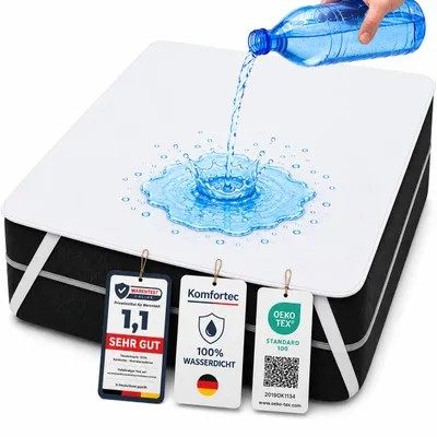 Obrázek produktu pro Komfortec vodotěsný chránič matrace s pásky, 120 x 200 cm, matracový potah, prodyšný matracový potah, bez praskání, chránič matrace, podložka pro inkontinenci, bílá, Obrázek vytvořený pomocí AI
