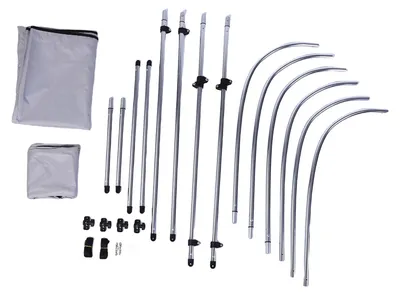 Produktbild von 3-Bügel-Bootsabdeckung, 600D Polyester-Verdeck, 1-Zoll-Aluminiumlegierungsrahmen, wasserdicht und Sonnenschutz, inklusive 2 Stützstangen und 2 Gurten, 1,83 m L x 117 cm H x 170-183 cm B
