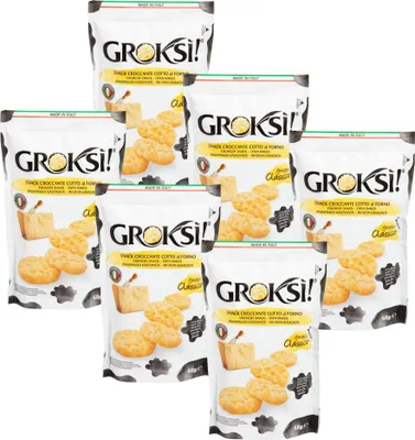 Produktbild von GROKSi! Classico 6x 60g glutenfrei ohne Kohlenhydrate Snack aus Italien Käse Parmesan Cracker Protein Italienischer Hartkäse | insgesamt 360 g